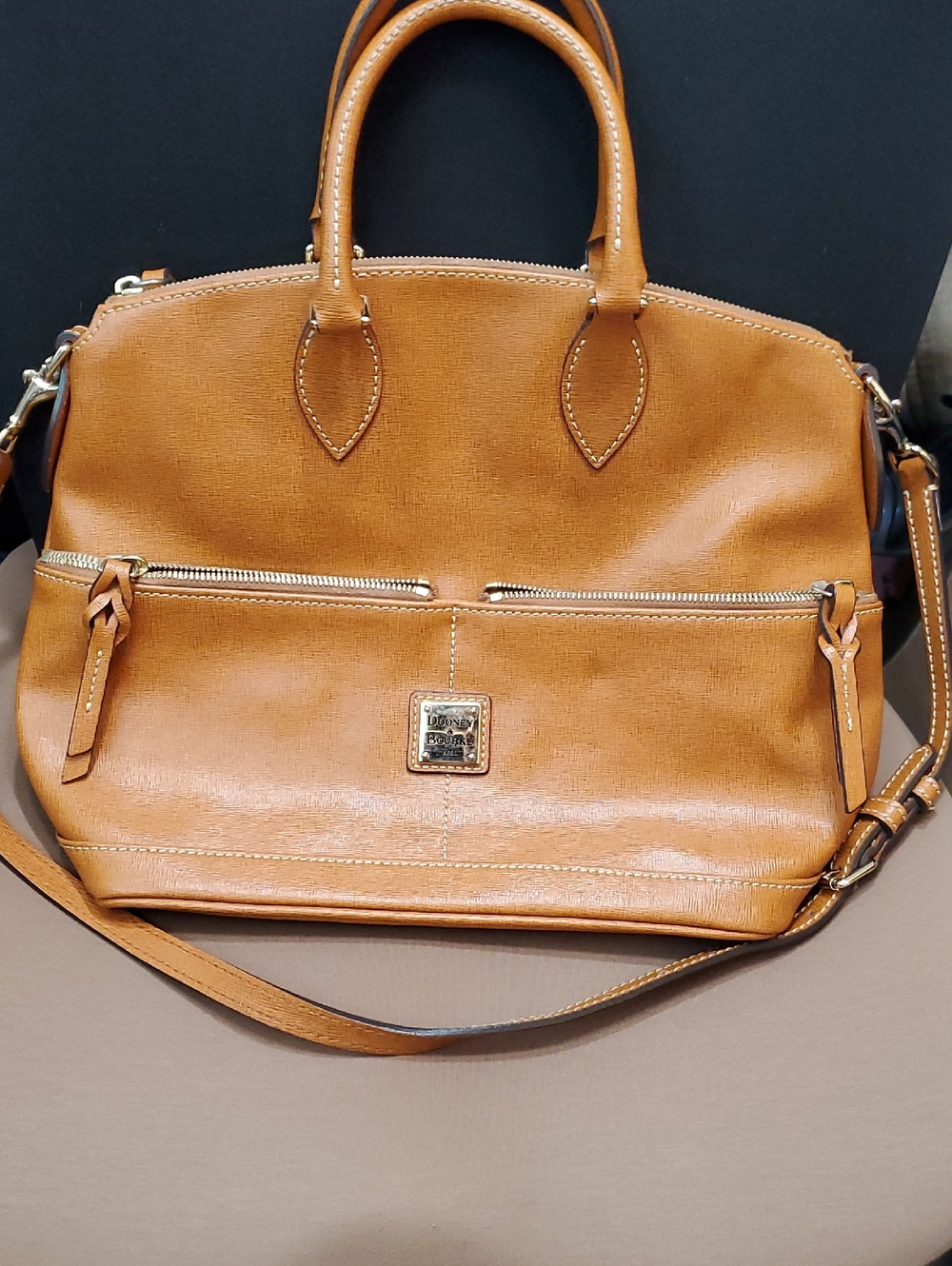 Dooney & Bourke Saffiano Leather Double Pocket Satchel.